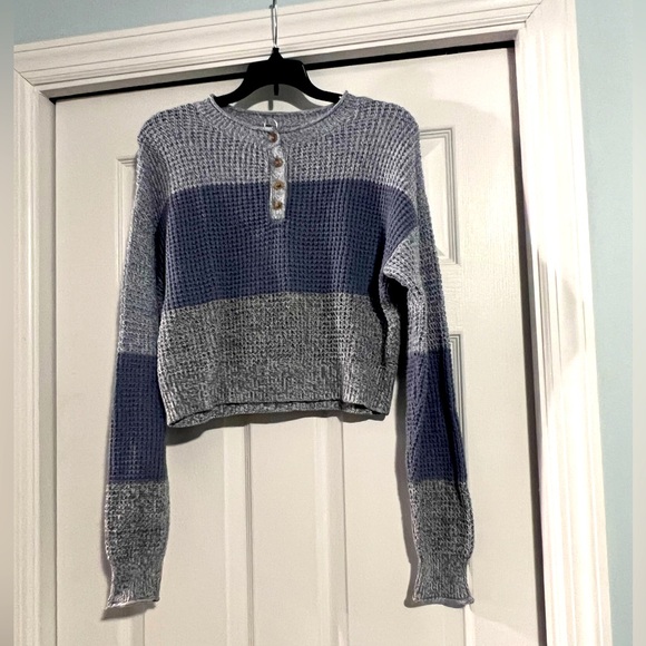 Aeropostle Striped Cropped Henley Sweater - Picture 2 of 6